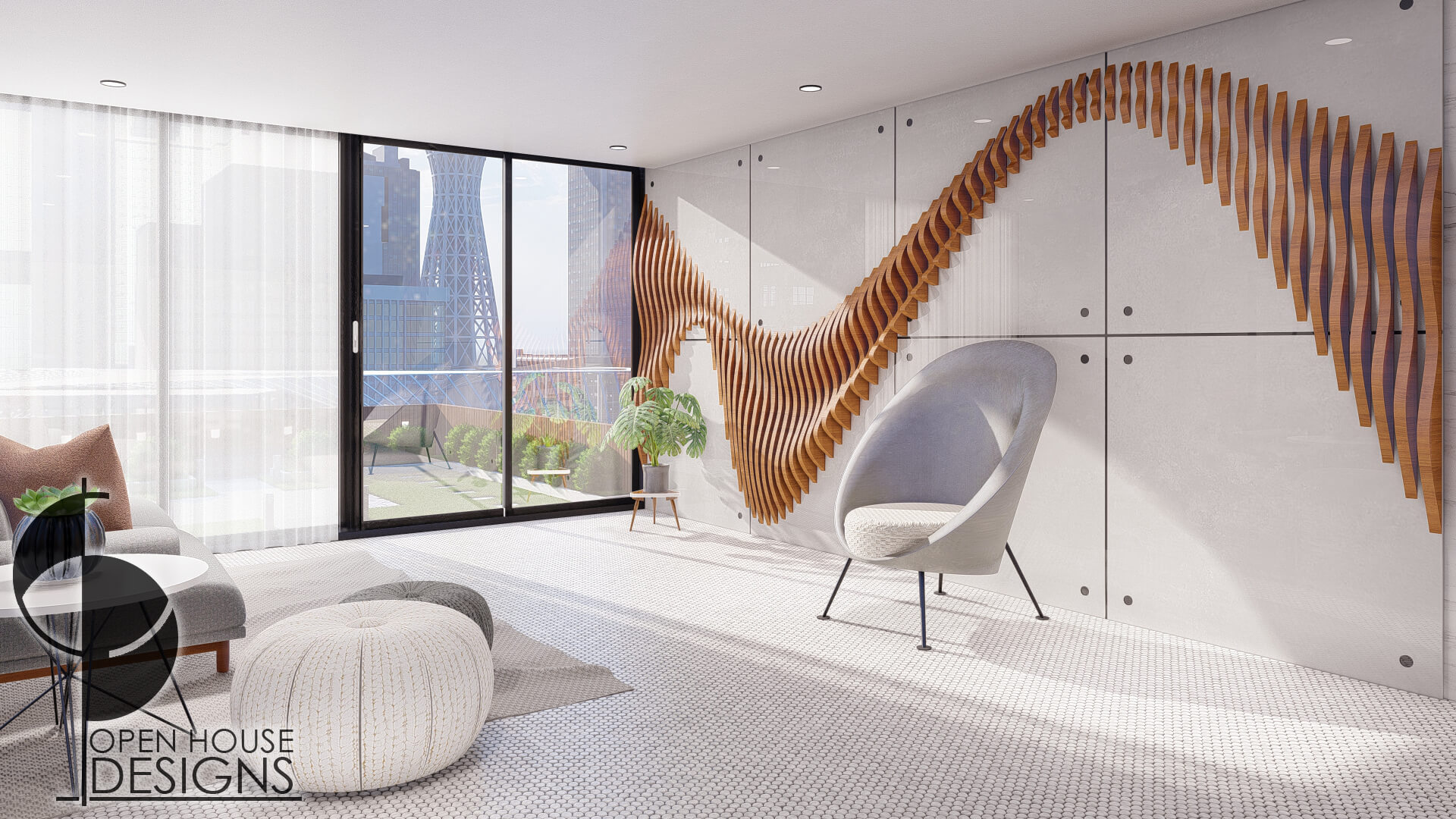 Parametric Wall Design run across the living room - OpenHouseDesigns