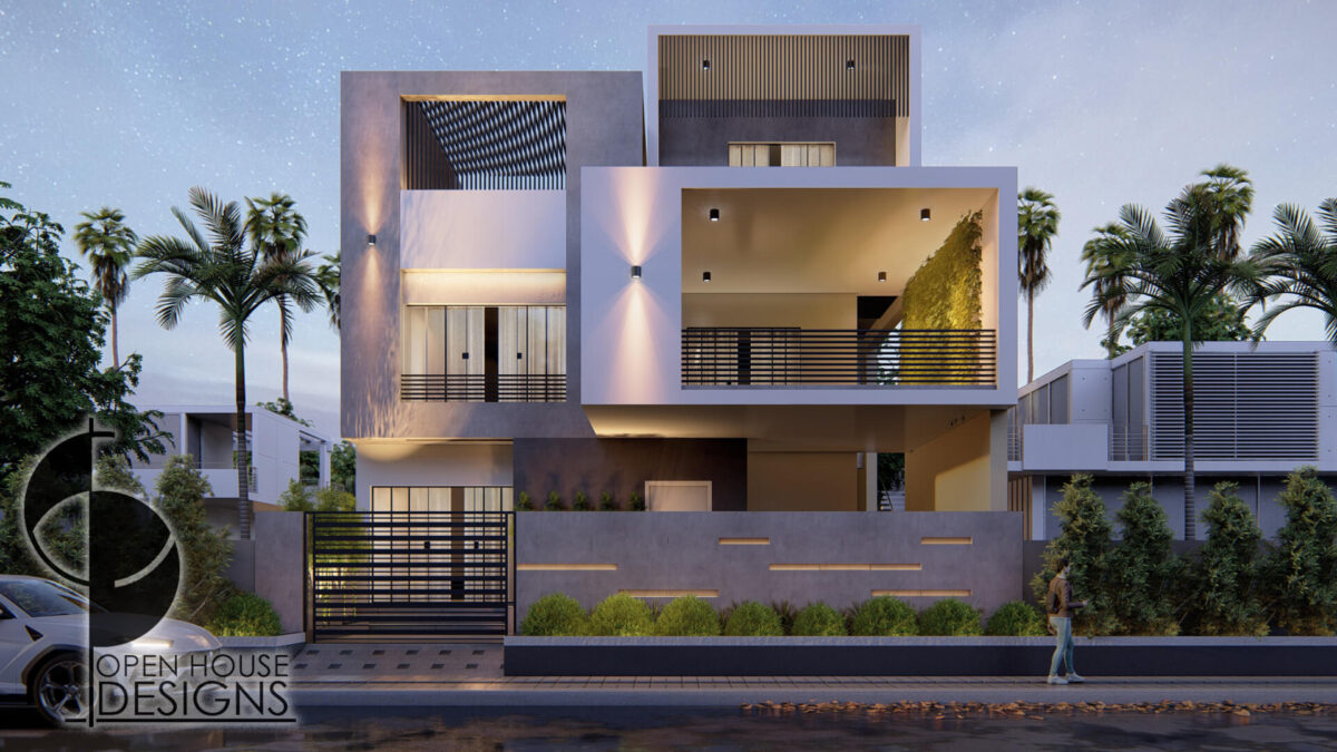 Contemporary Residence Elevation Design with spacious balconies
